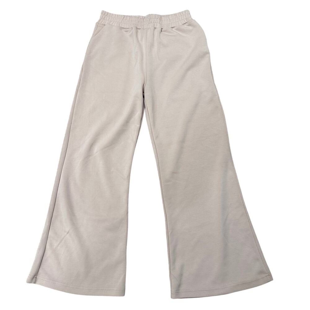 LCRRRN Women's High Waist Wide Leg Pants Joggers Light Taupe Cream Pockets, M